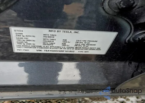 2024 Tesla Model Y from USA, damaged, VIN 7SAYGDEE6RF161853